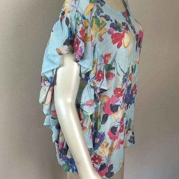 ZAC & RACHEL woman floral ruffle gauze blouse shirt top size 2X flowy vacation - Picture 6 of 9